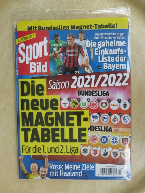 SPORT BILD FUSSBALL Magnettabelle, Bundesliga 2021/2022, Magnet-Tabelle