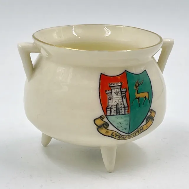 W.h. Goss Crested China Model Of Devon Cooking Pot - Lynmouth Crest 3