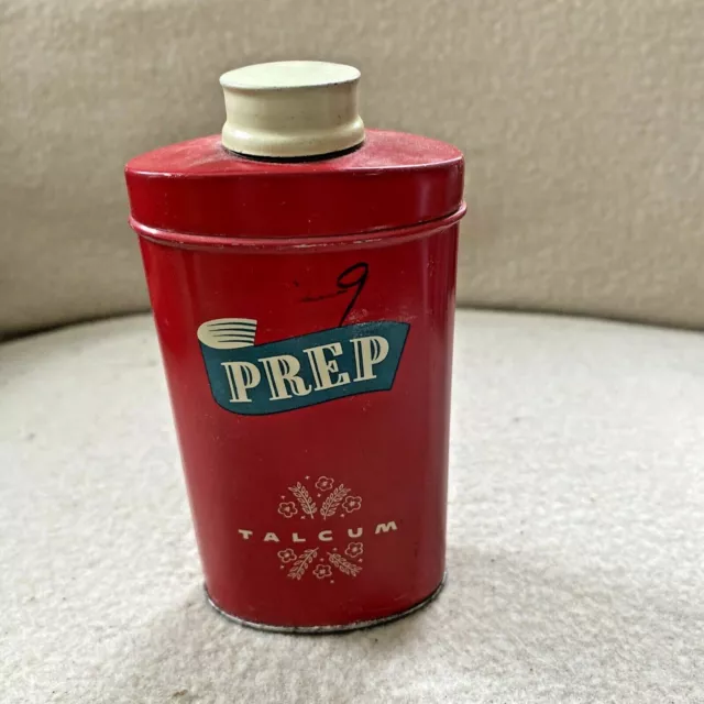 Old Vintage 1930's PREP Talcum Powder Full 4 oz TIN, Mark Allen Co. Detroit, MI