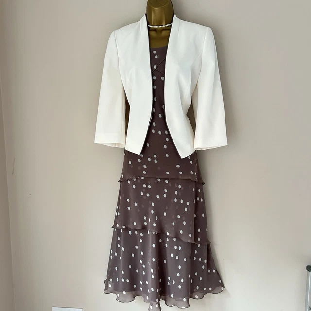 JACQUES VERT MOTHER Bride Outfit 12 Polka Dot Dress Jacket Ivory