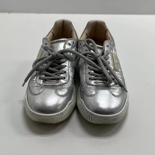 Stella Mccartney Women's Loop Silver Lace Up Low Top Sneaker Shoes Size 40