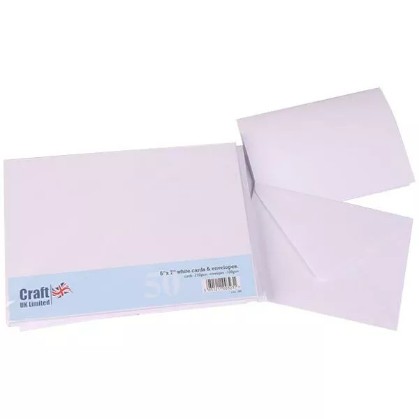 Craft UK 5inx7in Card Blanks & Envelopes White | 50 pack