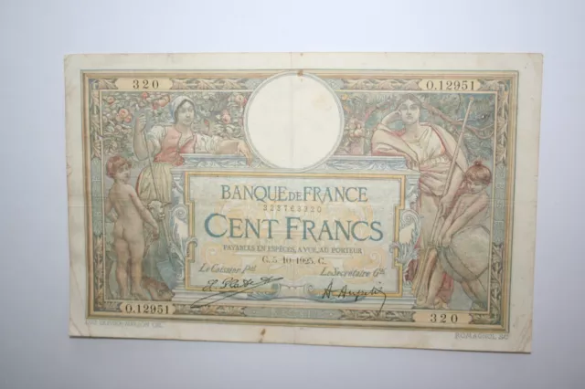 Billet 100 francs Merson du 05/10/1925 TB