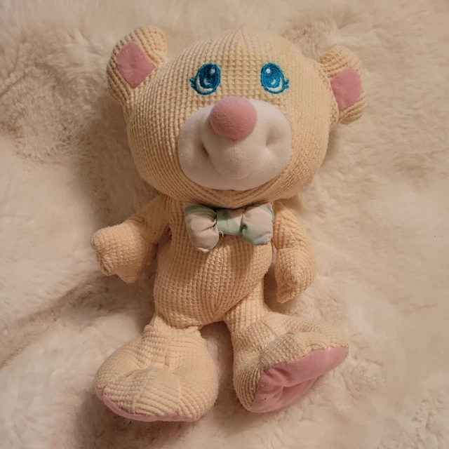 Fisher Price Cozies Cream Pale Yellow Bear 10" Plush 1994 Thermal Waffle Knit