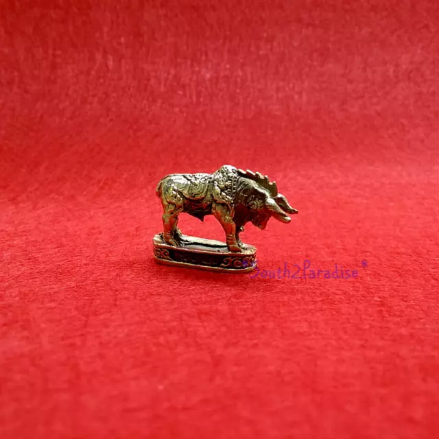 Brass Fighter Bull Statue Miniature Thai Amulet Lucky Power Wealth Mini Figurine 2