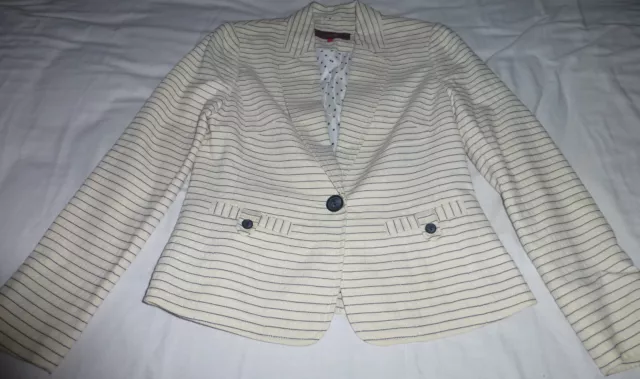 NEXT jacket size 12 Cream & Navy striped smart cotton summer lined jacket 3