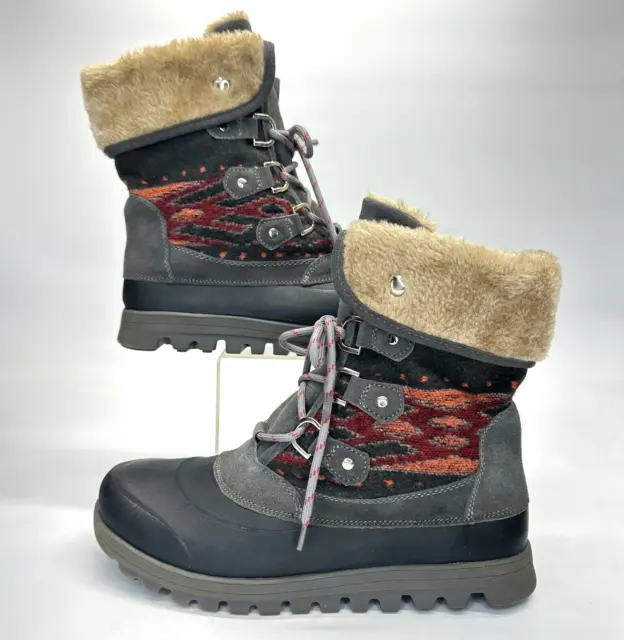 Baretraps Womens Yaegar Stay Dry Winter Boots 9.5M Gray Aztec Faux Fur Lined