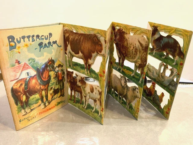 BUTTERCUP FARM, die cut, panorama fold out paper scrap toy, Tuck 7001
