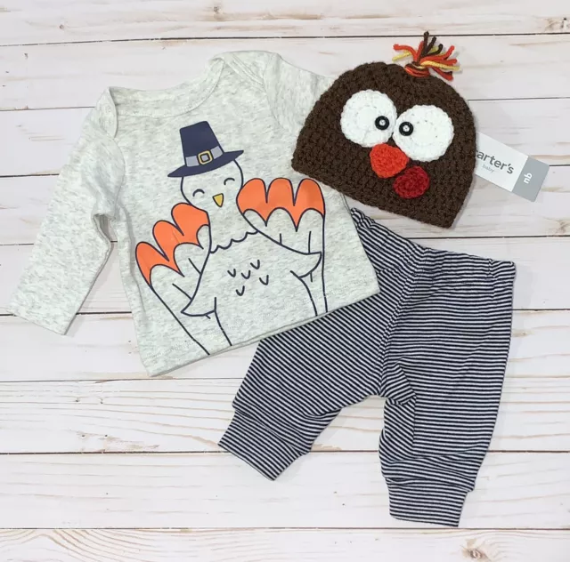 Carter’s Baby Boy “Little Turkey” Shirt, Pants & Handmade Hat Size - Newborn