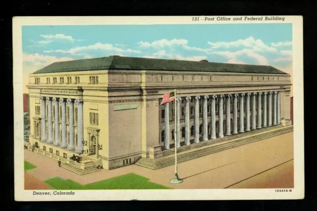 Post Office postcard Colorado CO Denver Federal Court House cars columns