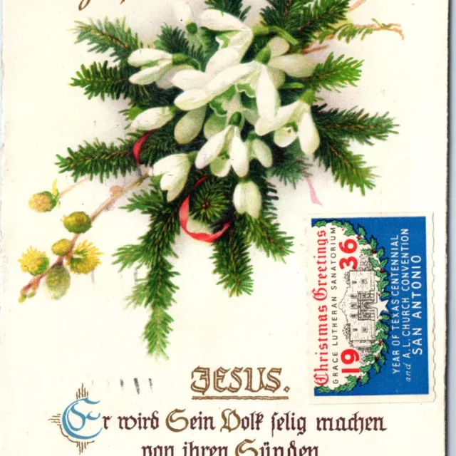 c1910s San Antonio TX Grace Lutheran Sanatorium Stamp German Christmas Card A170