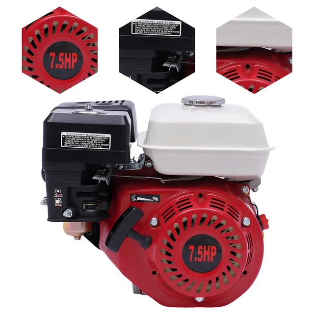 Moteur à Essence Max 7,5 CV Remplacement Du Moteur Thermique 4 Temps Monocylindre Incliné à 25°,Axe Horizontal,Refroidissement Par Air Forcé,Displacement 210ml (Rouge
