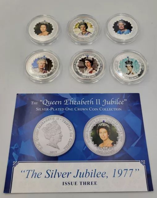 Queen Elizabeth II Jubilee 6 Coin Collection 99.9% Silver Plated