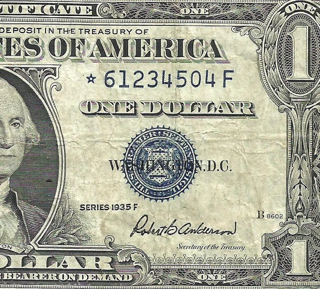 1935F $1 **STAR** 12345 ((~ CHOICE FINE ~)) Old US Paper Money Currency!