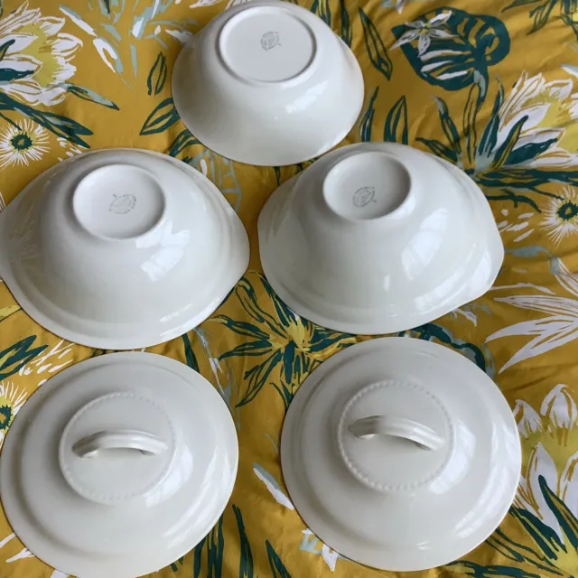 3 white serving dishes 2 with lids- Portland Pottery- Cobridge.