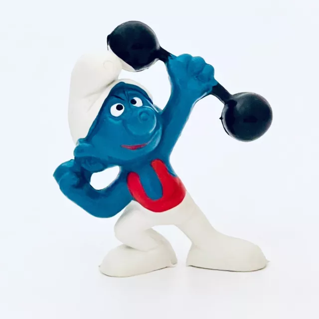 Smurfs Gymnast Barbell Weightlifter Smurf 20020 Figure Vintage 70s Figurine NICE