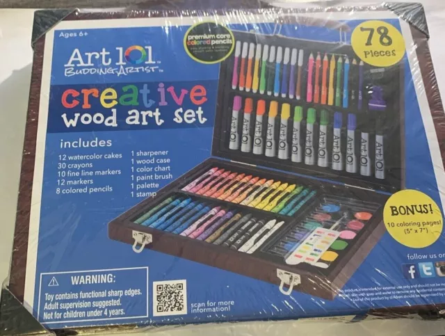 Art 101 59096 Budding Artist Multifunctional Set in Wood Art Case with 96 Pieces for Children