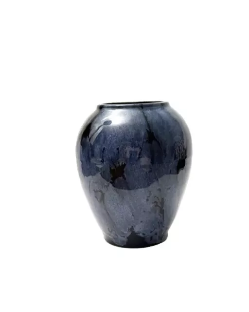 Vintage BRUSH McCOY art Pottery VASE blue glaze MCM design 7” H
