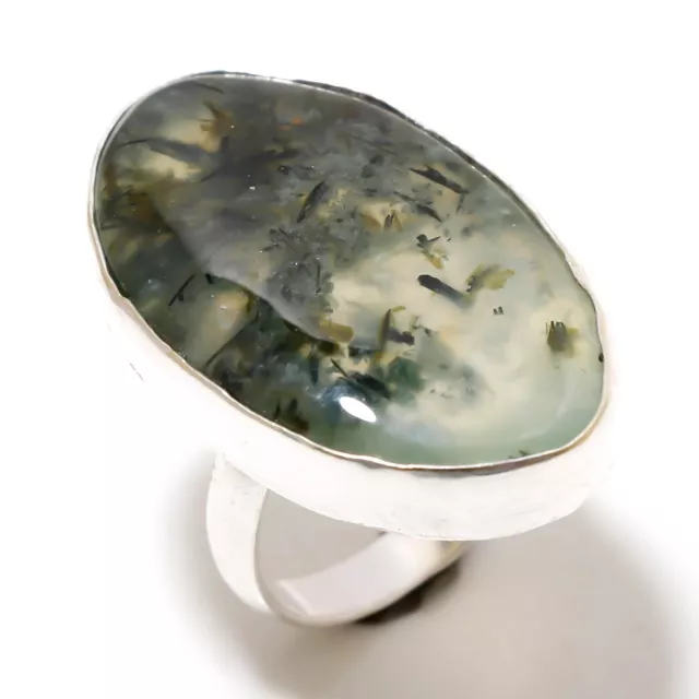 Awesome Moss Agate Gemstone Handmade 925 Sterling Silver Jewelry Rings Size-9"