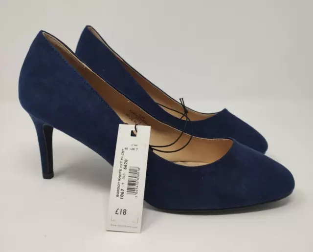 The Collection (UK SIZE 7) Navy Blue Suede Effect Court Heels Stiletto Shoes 8cm