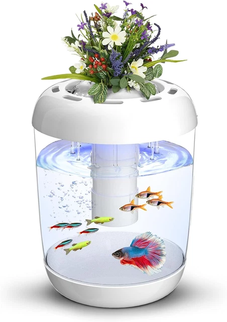 Betta Fish Tank,360Â° Small Aquarium, Small Fish Tanks Starter Kits with 7 LED &