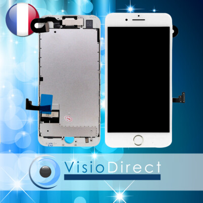 Ecran complet iPhone 7 blanc vitre LCD sur châssis + Nappe camera, bouton home