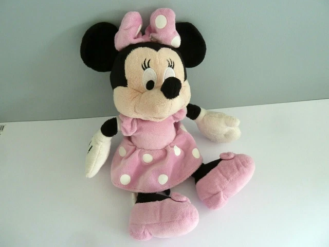N6- Doudou Peluche Disney Nicotoy Souris Minnie Robe Rose Pois Blanc 30Cms Tbe