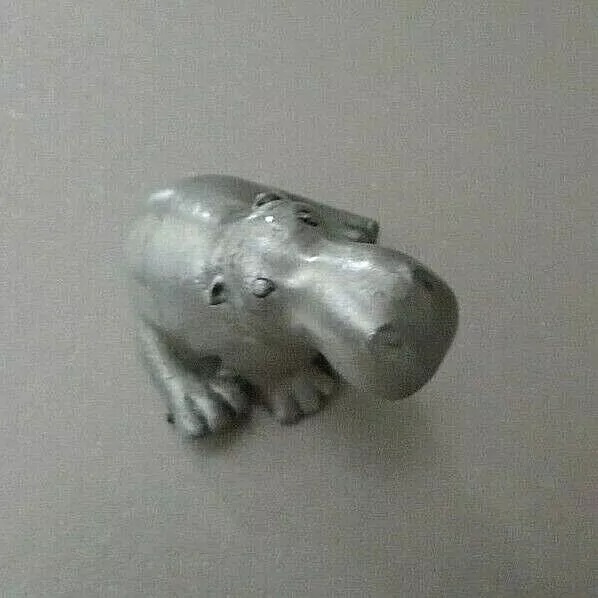 Miniature 5/8" Silver Tone Metal Sitting Hippo Hippopotamus Sculpture Figurine 2