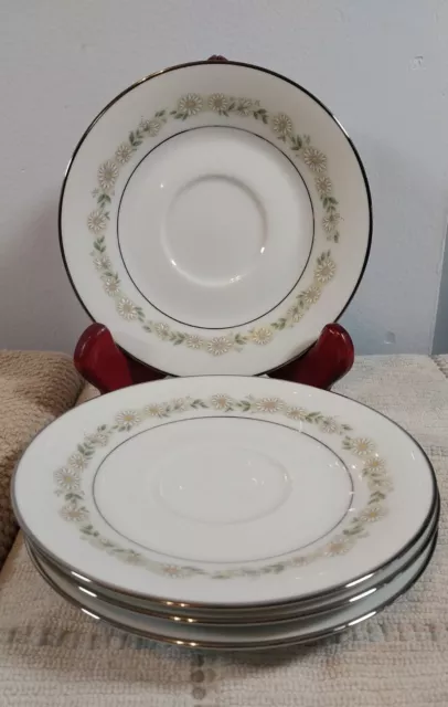 Noritake Trilby # 6908 Saucer Only White/Gray Daisies,Platinum Trim