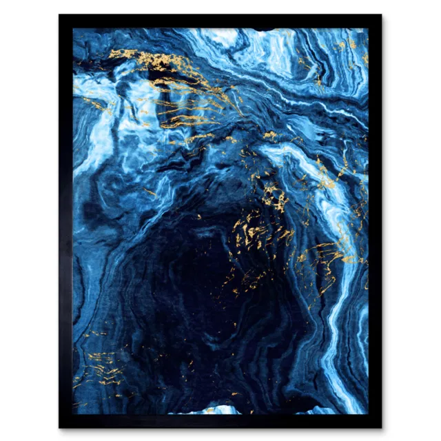 Abstract Dark Blue Gold Flow Art Print Framed Poster Wall Decor 12X16 Inch
