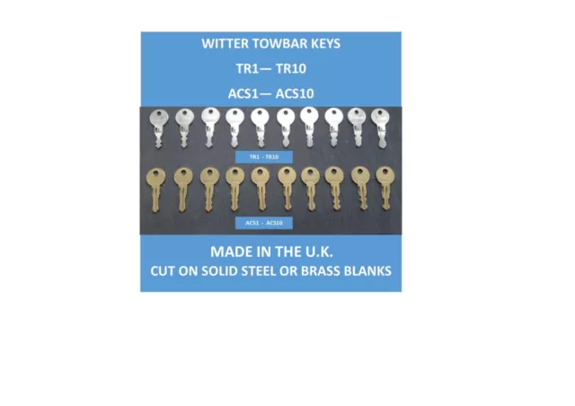 Witter, Thule, Gdw, Tow Trust, Brink Towbar Pct Keys  Acs01 - Acs10 Tr01 - Tr10.