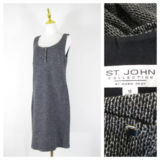 St. John Collection Womens Gray Black Santana Knit Tweed Sheath Dress Size 10