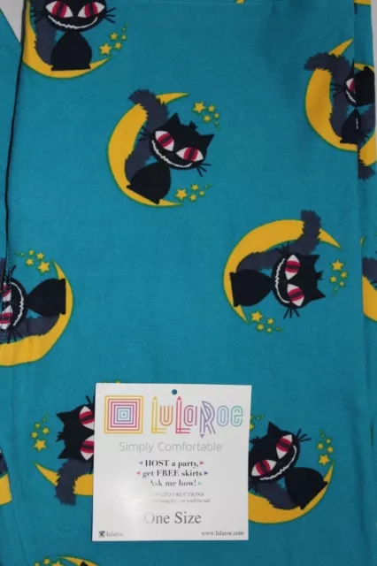 Nwt Lularoe Os Halloween Leggings Black Cat On Moon