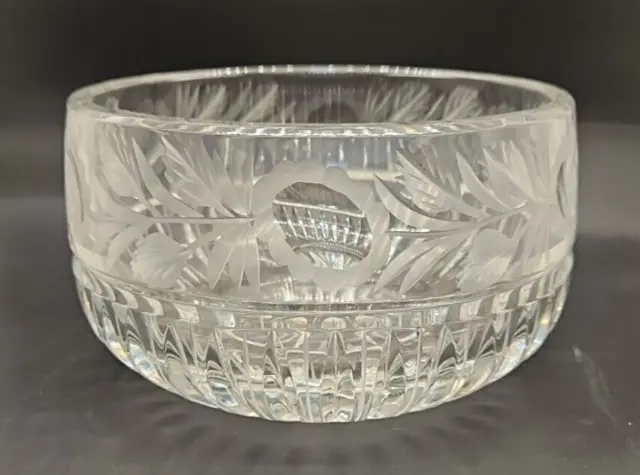 Vintage Crystal Cut glass bowl 6.5" Diameter Floral etched border