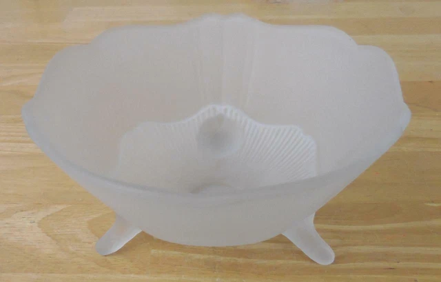 Frosted Glass 3-Footed 8" Bowl w/Scalloped Edge, Vintage