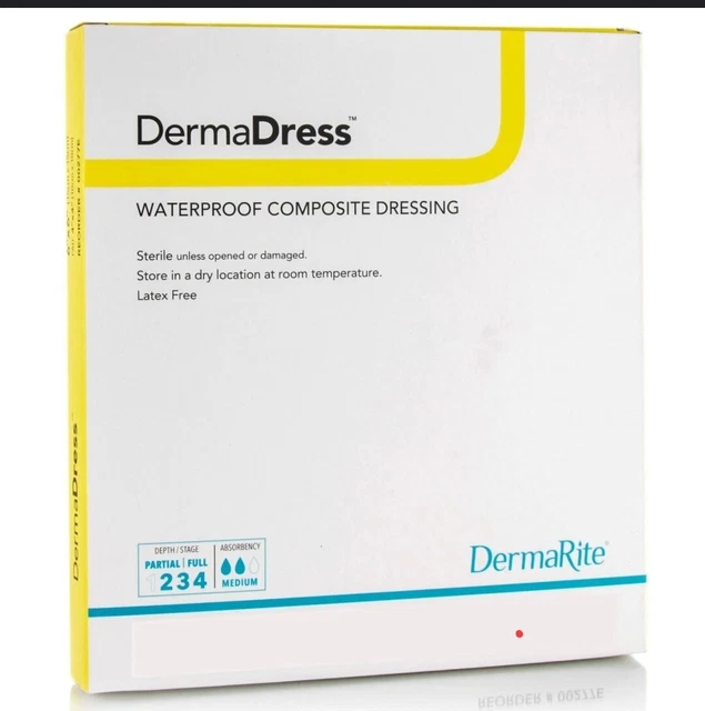 Aderezo compuesto DermaDress blanco 6 x 6" estéril impermeable 00277E 10 quilates