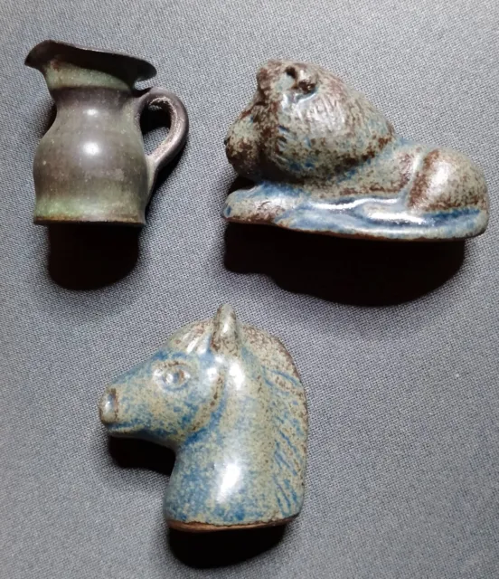 3 alte Keramik Figuren (Schweden?) 60-70er Jahre oder früher Pferdekopf Löwe ua