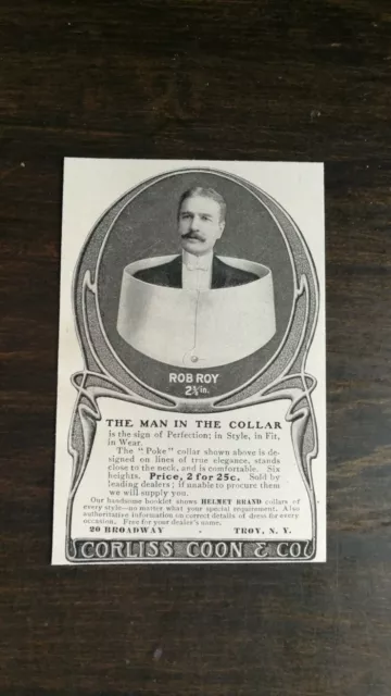 Vintage 1909 Corliss Coon & Co Rob Roy 2 5/8 Men's Collar Original Ad 721