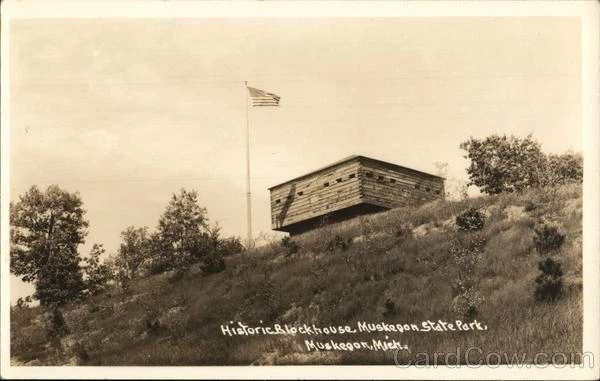 RPPC Historic Blockhouse Muskegon State Park,MI Michigan EKC Real Photo Postcard