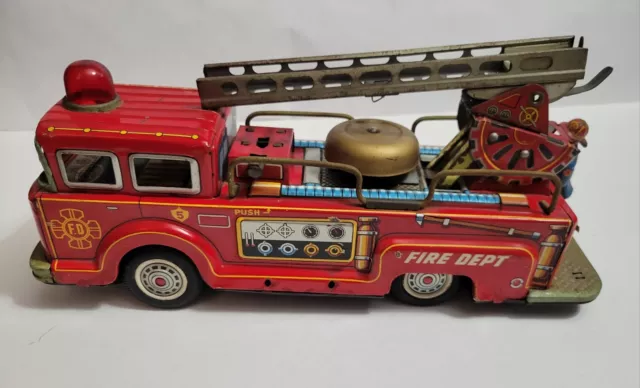 Vintage Kokyu Fire Truck Tin Toy,  Made in Japan