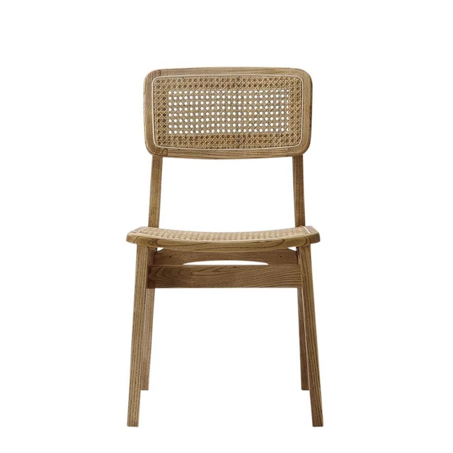 Katrina Dining Chair C Style Natural Cane Rattan Seat and Back Wooden Elm Base