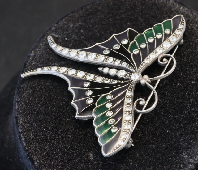 Broche Vintage Catherine Popesco - Porte-bonheur Trèfle Et Cœur Argenté