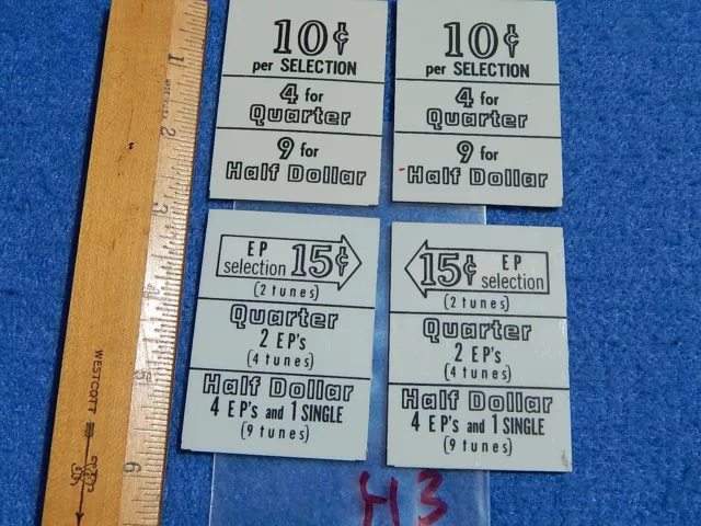 Seeburg 222 Pricing Windows: 4 for Quarter & 15 cents EP Selection