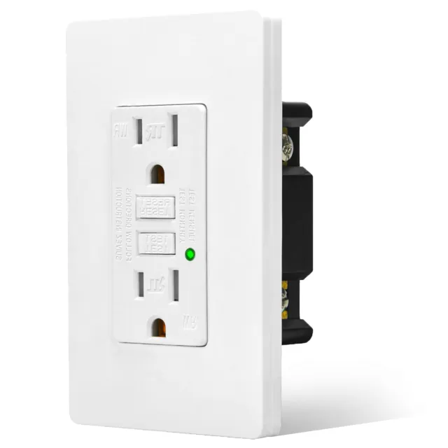 GFCI GFI Outlet 15 Amp Tamper Resistant Electric Receptacle Bathroom with Plate