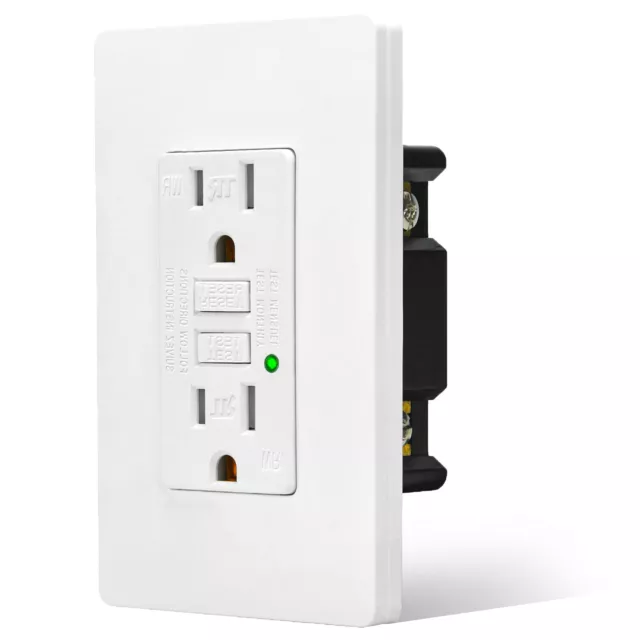 GFCI GFI Outlet 15 Amp Tamper Resistant Electric Receptacle Bathroom with Plate