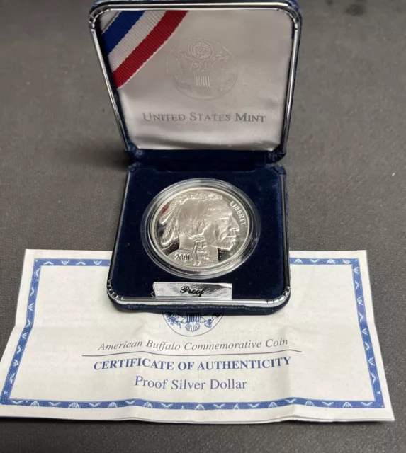 2001-P Proof American Buffalo Commemorative Silver Dollar w/ COA $1 Coin