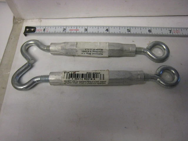 2 National Hardware N221-879 Hook & Eye Turnbuckle, 5/16" x 9", Zinc Plated