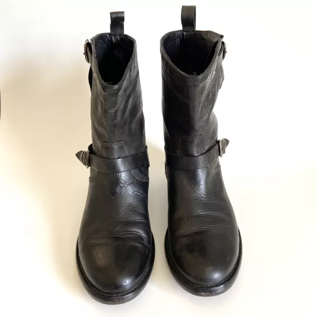 BELSTAFF Bedford Black Leather Ankle Boots Moto Engineer Boho Style Size 38/7.5 3