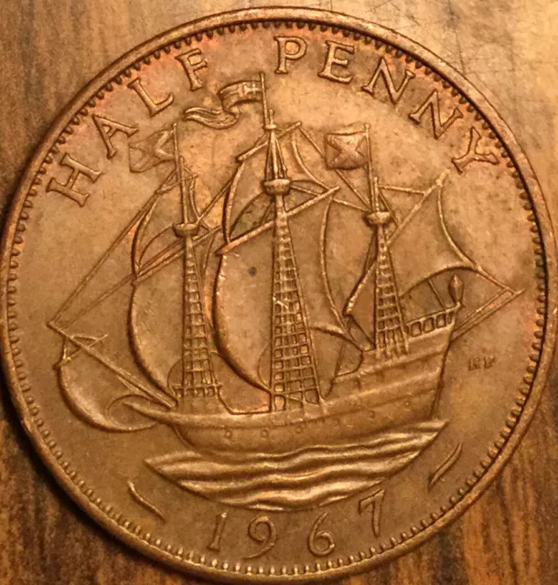 1967 Uk Gb Great Britain Half Penny Coin