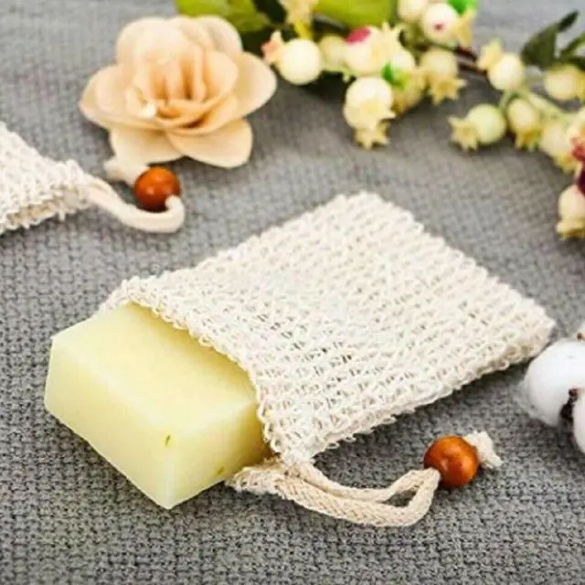 1/4X Natural Sisal Soap Bag Exfoliating Soap Saver Holder For Foam Pouch Storage